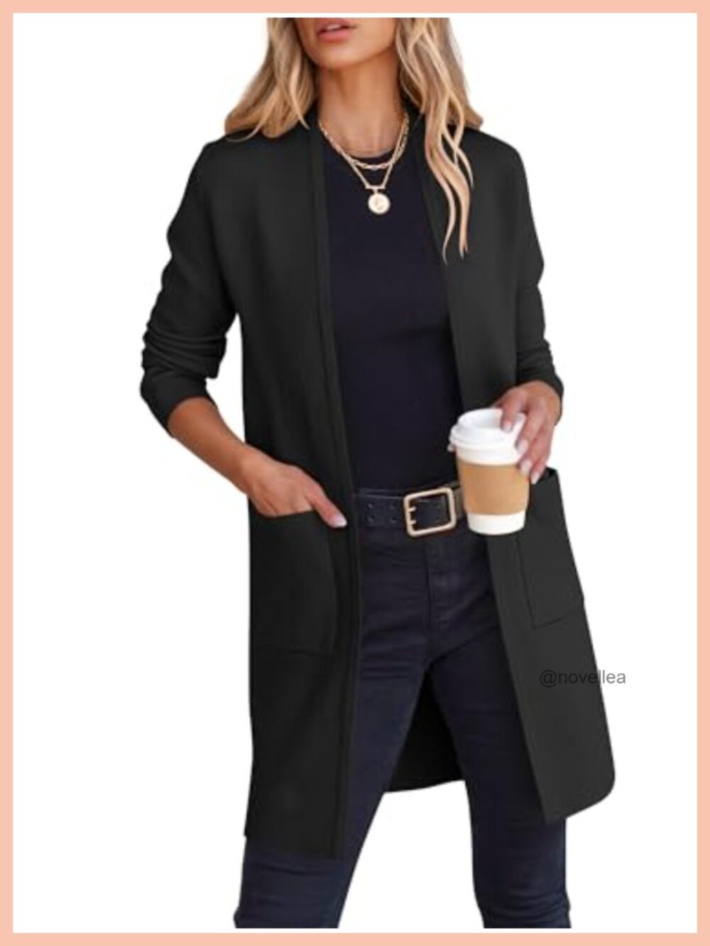 ANRABESS Open Front Knit Cardigan Sweater Long Sleeve